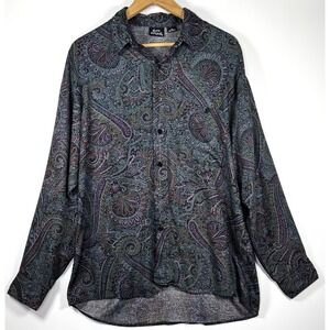 Vintage 90s Bon Homme Rayon Paisley Shirt Mens Medium Made in USA Button Front